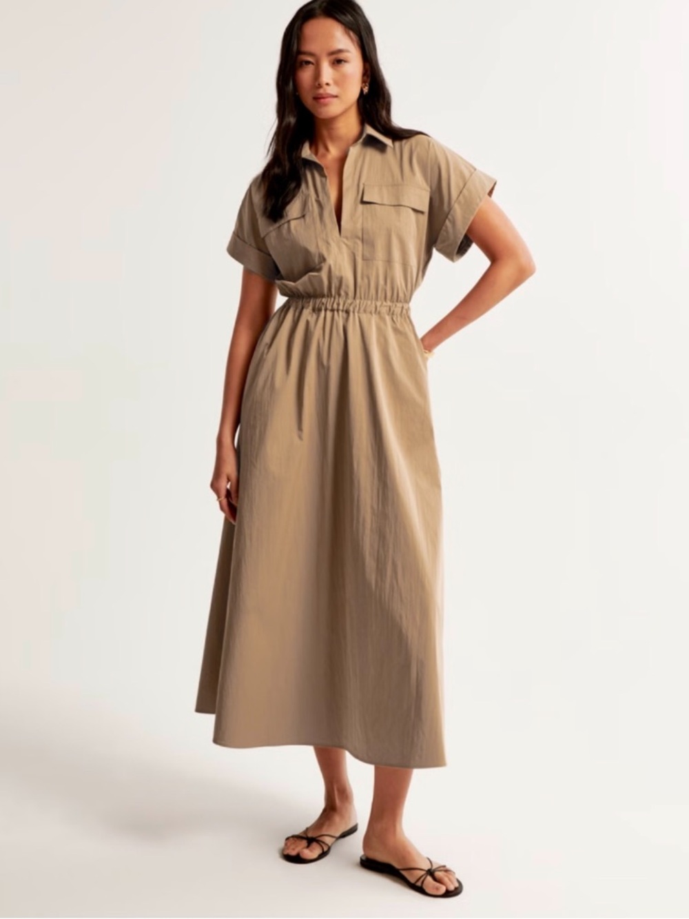 Utility Maxi Shirt  Dress in Khaki